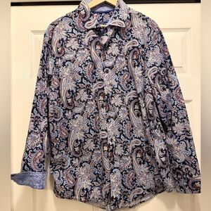 Tasso Elba Paisley Dress Shirt - Blue and White